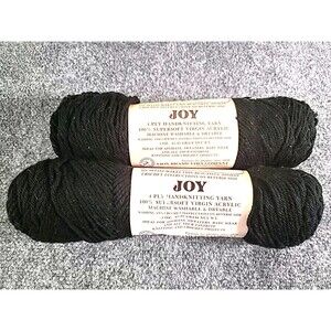 Vintage NEW NOS Lion Brand  "JOY" Black Yarn - 3 oz Lot Of 2 Skeins